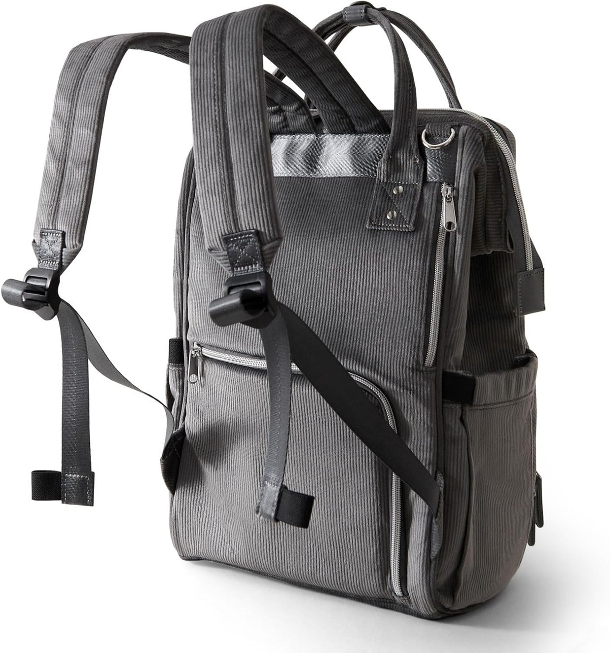 Velvet Stitching Diaper Bag Backpack Large Capacity Tote Shoulder Nappy Bag Organizer for Baby Care with Insulated Pockets,Waterproof Fabric, Grey
