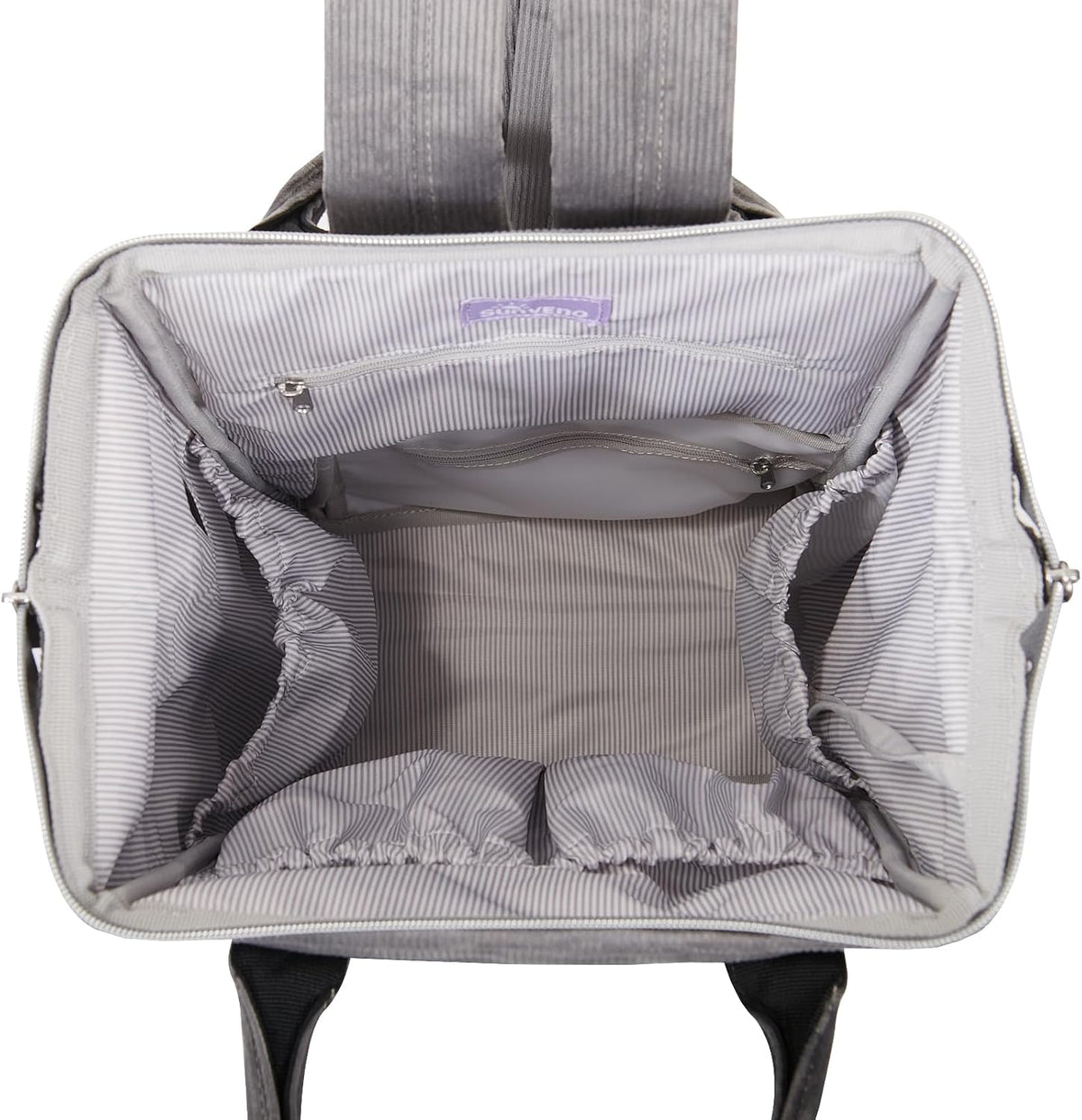Velvet Stitching Diaper Bag Backpack Large Capacity Tote Shoulder Nappy Bag Organizer for Baby Care with Insulated Pockets,Waterproof Fabric, Grey