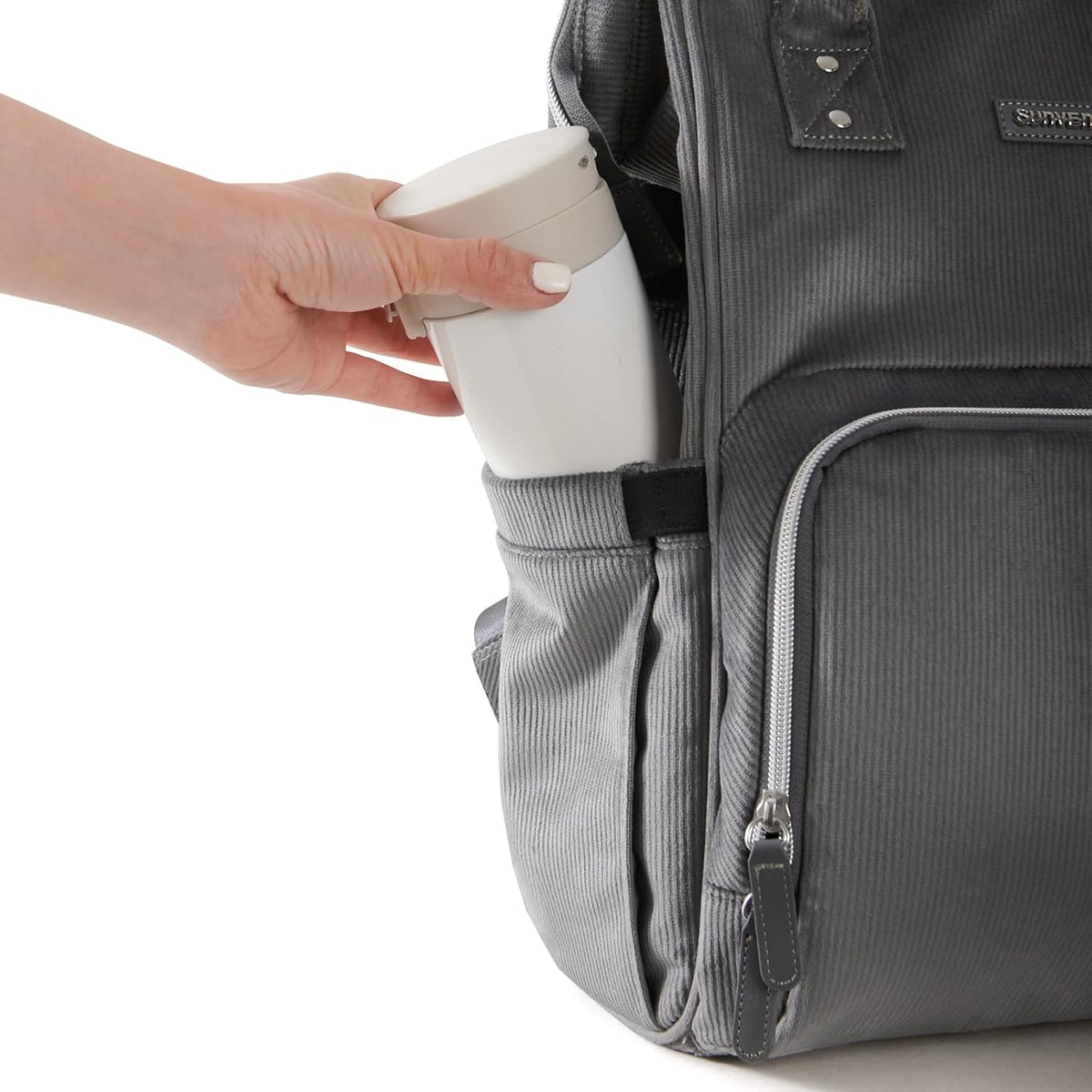 Velvet Stitching Diaper Bag Backpack Large Capacity Tote Shoulder Nappy Bag Organizer for Baby Care with Insulated Pockets,Waterproof Fabric, Grey