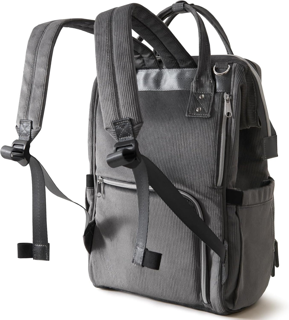 Velvet Stitching Diaper Bag Backpack Large Capacity Tote Shoulder Nappy Bag Organizer for Baby Care with Insulated Pockets,Waterproof Fabric, Grey