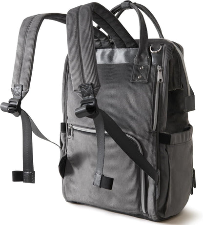 Velvet Stitching Diaper Bag Backpack Large Capacity Tote Shoulder Nappy Bag Organizer for Baby Care with Insulated Pockets,Waterproof Fabric, Grey