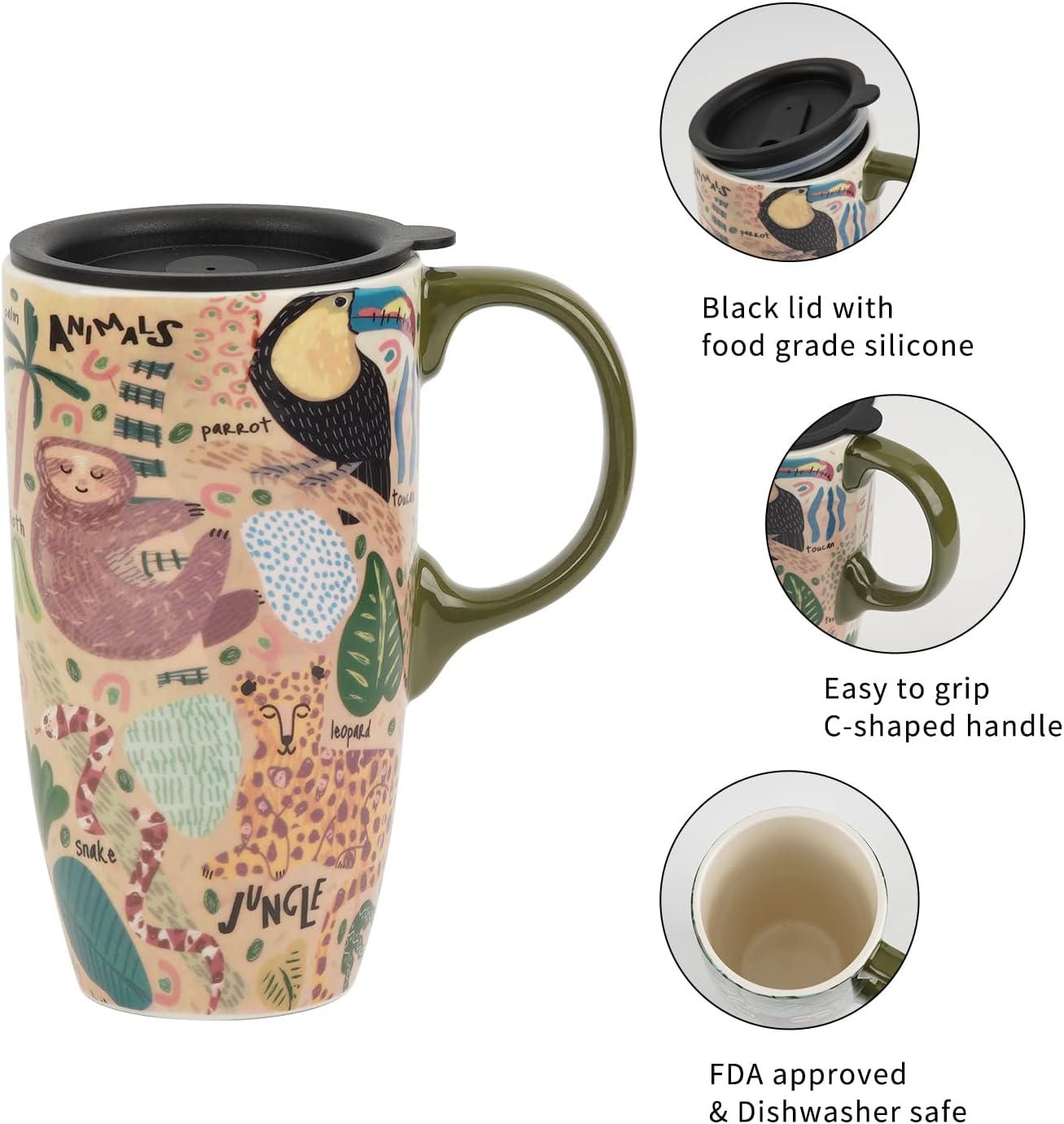17oz Ceramic Travel Mug with Lid, Great Wave Coffee Mug | 17oz Ceramic Travel Mug • Great Wave Design • Spill-Resistant Lid • Microwave & Dishwasher Safe • Gift Box