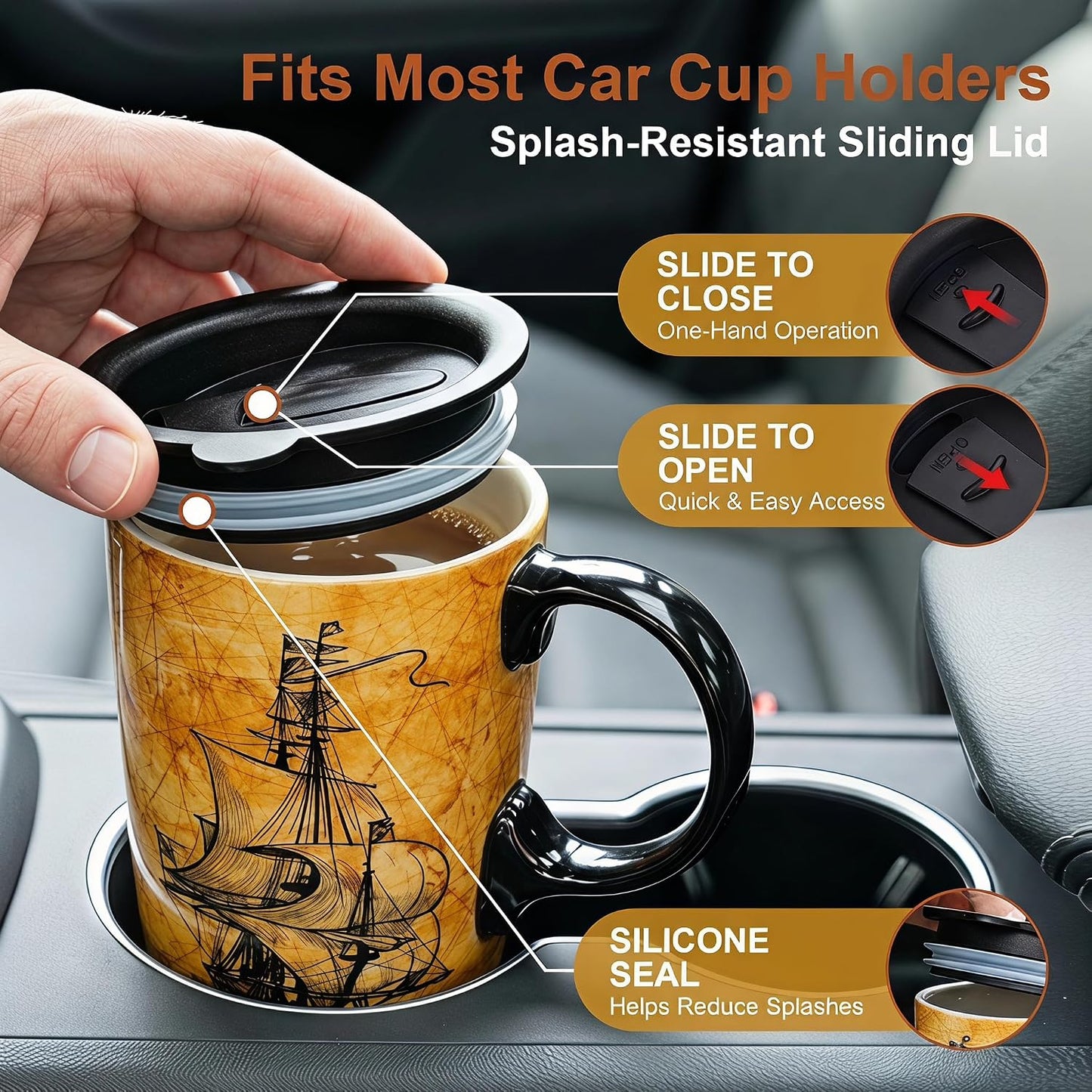 17oz Ceramic Travel Mug with Lid, Great Wave Coffee Mug | 17oz Ceramic Travel Mug • Great Wave Design • Spill-Resistant Lid • Microwave & Dishwasher Safe • Gift Box