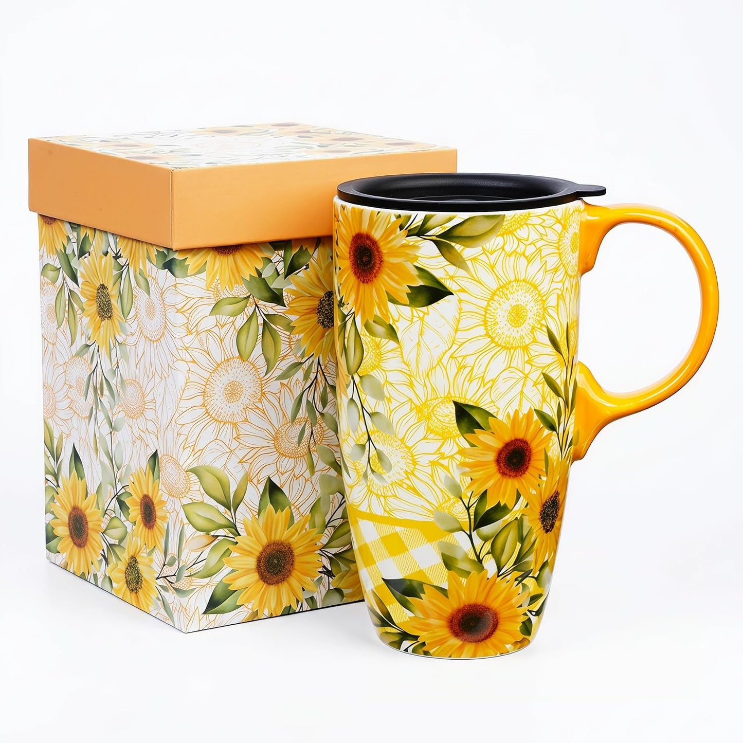 17oz Ceramic Travel Mug with Lid, Great Wave Coffee Mug | 17oz Ceramic Travel Mug • Great Wave Design • Spill-Resistant Lid • Microwave & Dishwasher Safe • Gift Box
