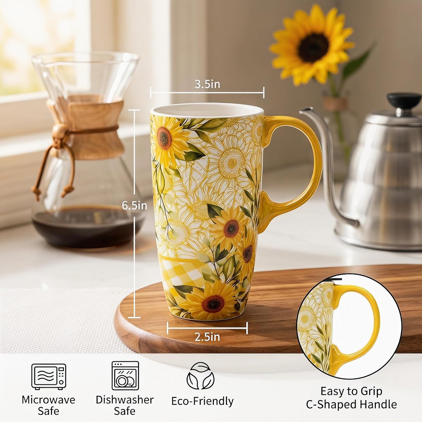 17oz Ceramic Travel Mug with Lid, Great Wave Coffee Mug | 17oz Ceramic Travel Mug • Great Wave Design • Spill-Resistant Lid • Microwave & Dishwasher Safe • Gift Box