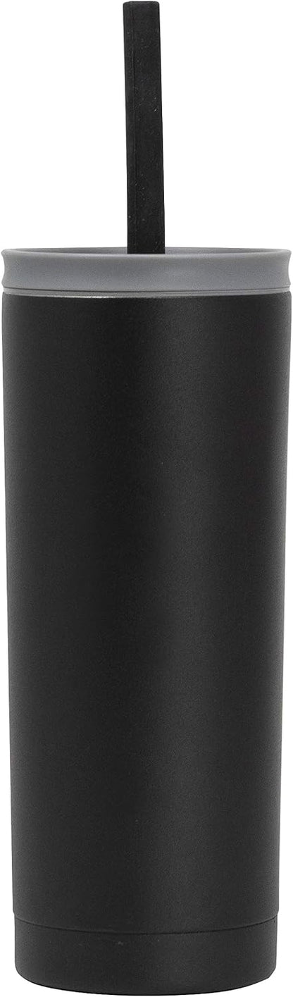 20 oz Stainless Steel Vacuum Insulated Tumbler with 2 lids - Straw Lid & Flip Lid - Insulated Travel Tumbler Mug for Hot or Cold Drinks - Black
