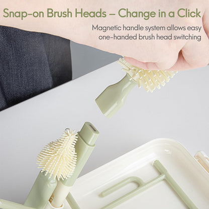 Portable Baby Bottle Cleaning Brush Travel Set with Drying Rack & Silicone Brush - Compact Travel Bottle Brush for Infant Care, Pomelo Orange