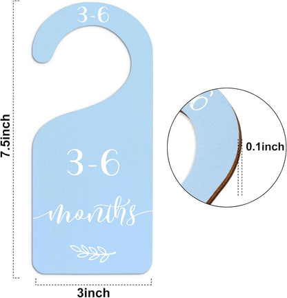 7Pcs Green Wooden Baby Closet Size Dividers with Green Velvet Bag Newborn to 24 Month Thicken Infant Wardrobe Hanger Organizers for Home Nursery Supplies