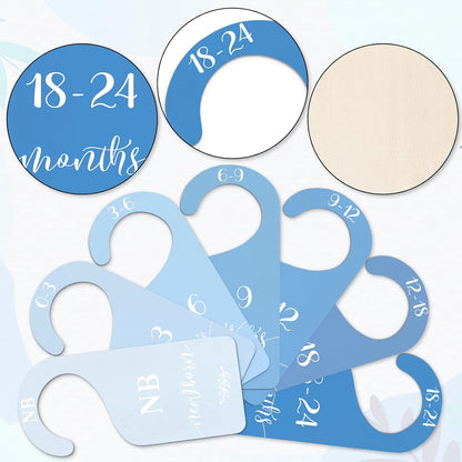 7Pcs Green Wooden Baby Closet Size Dividers with Green Velvet Bag Newborn to 24 Month Thicken Infant Wardrobe Hanger Organizers for Home Nursery Supplies
