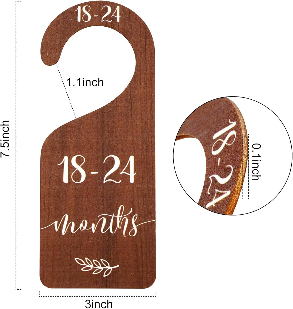 7Pcs Green Wooden Baby Closet Size Dividers with Green Velvet Bag Newborn to 24 Month Thicken Infant Wardrobe Hanger Organizers for Home Nursery Supplies