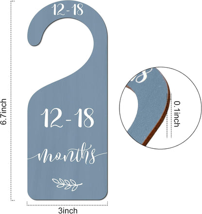 7Pcs Green Wooden Baby Closet Size Dividers with Green Velvet Bag Newborn to 24 Month Thicken Infant Wardrobe Hanger Organizers for Home Nursery Supplies