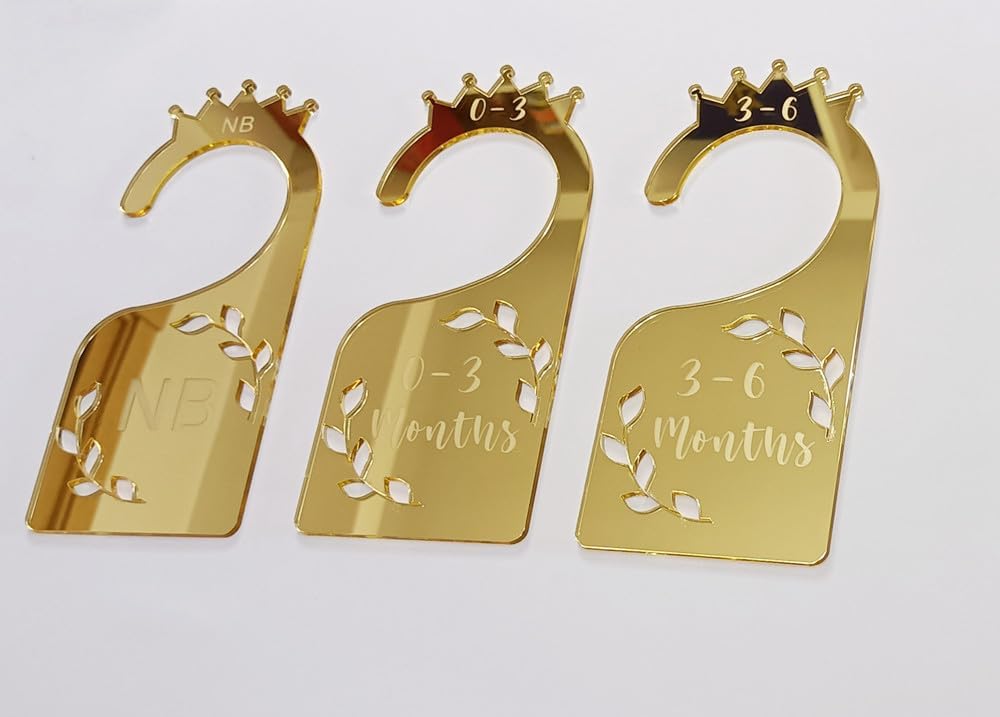 Baby Closet Dividers,Set of 7 Acrylic Mirror Baby Clothes Organizers for Wardrobe Closet Home Nursery from Newborn to 24 Months (Gold Mirror, Model 1)