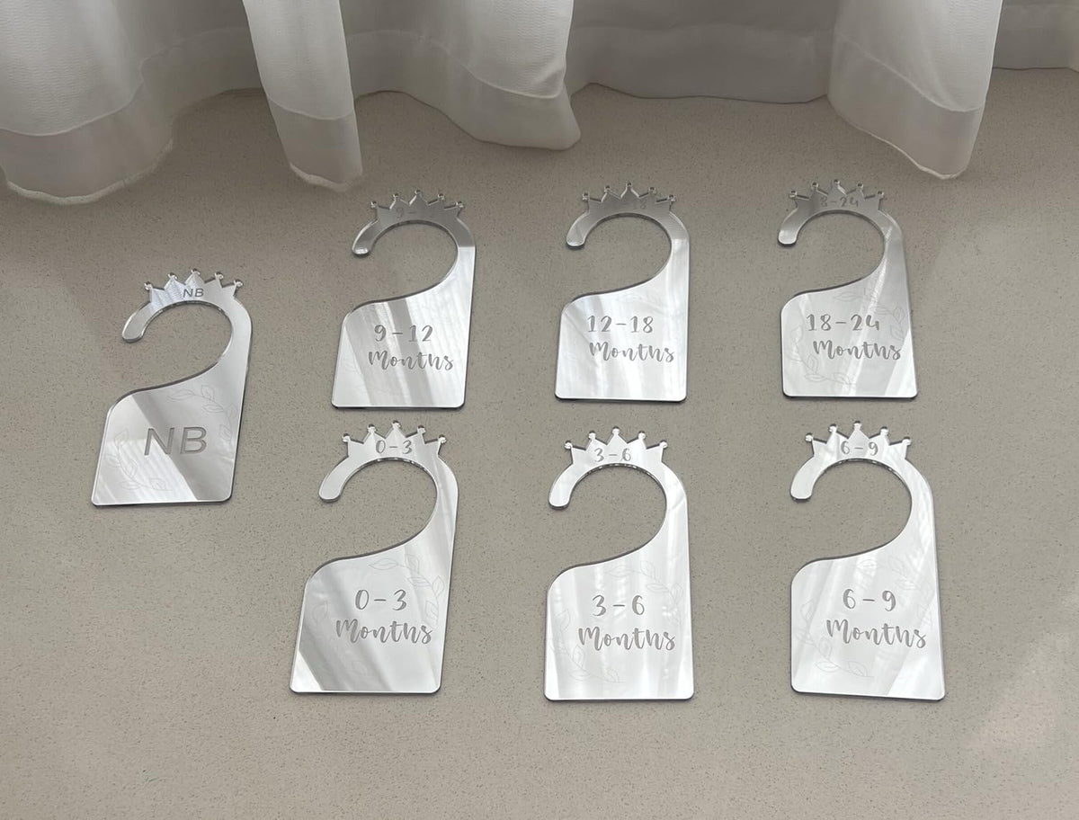 Baby Closet Dividers,Set of 7 Acrylic Mirror Baby Clothes Organizers for Wardrobe Closet Home Nursery from Newborn to 24 Months (Gold Mirror, Model 1)