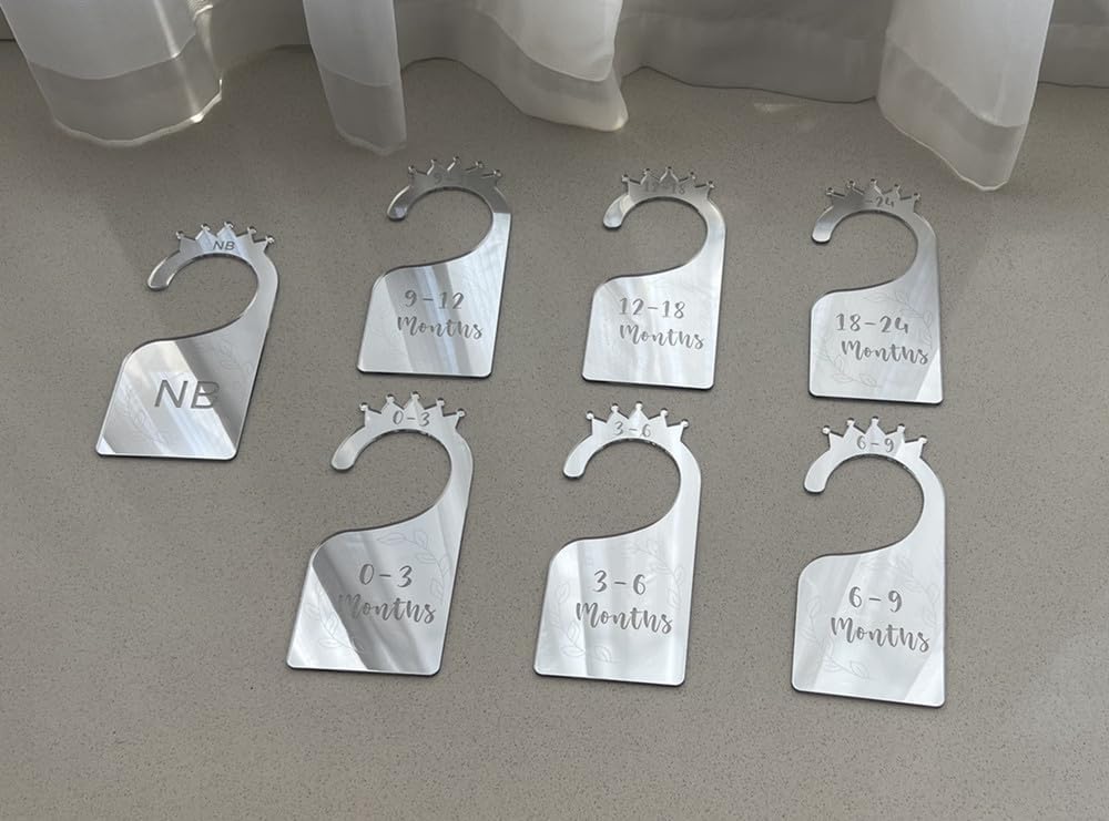 Baby Closet Dividers,Set of 7 Acrylic Mirror Baby Clothes Organizers for Wardrobe Closet Home Nursery from Newborn to 24 Months (Gold Mirror, Model 1)