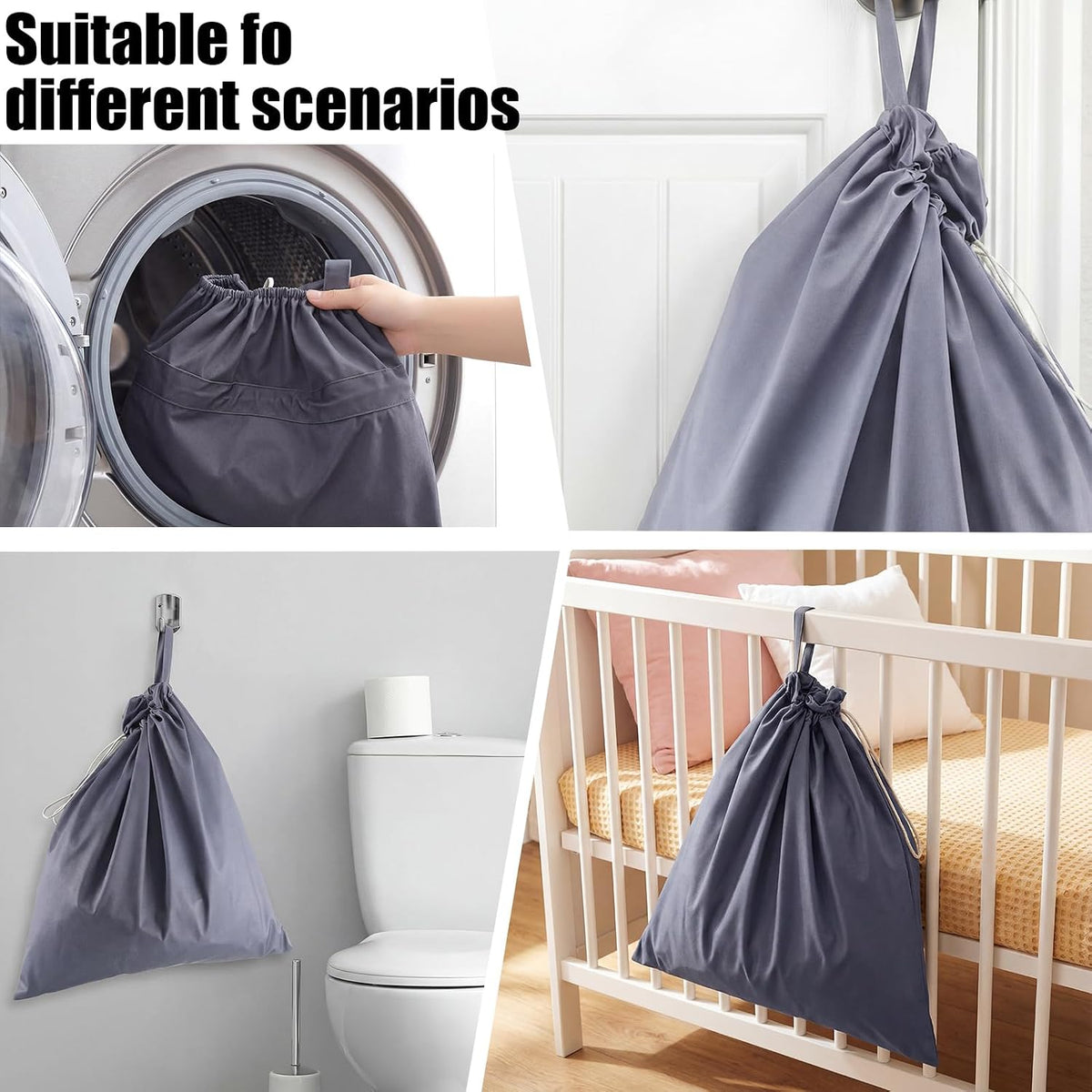 2 Pack Reusable Cloth Diaper Pail Liner Bags Hangable with Strap