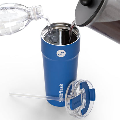 Splitflask Dual‑Chamber 30‑oz Travel Mug – Vacuum Insulated Stainless‑Steel Hot & Cold Tumbler, Leak‑Proof Lid, Cup‑Holder Friendly, BPA‑Free.