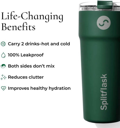 Splitflask Dual‑Chamber 30‑oz Travel Mug – Vacuum Insulated Stainless‑Steel Hot & Cold Tumbler, Leak‑Proof Lid, Cup‑Holder Friendly, BPA‑Free.