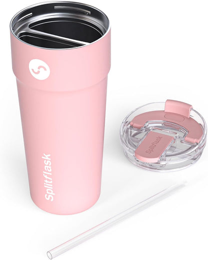 Splitflask Dual‑Chamber 30‑oz Travel Mug – Vacuum Insulated Stainless‑Steel Hot & Cold Tumbler, Leak‑Proof Lid, Cup‑Holder Friendly, BPA‑Free.