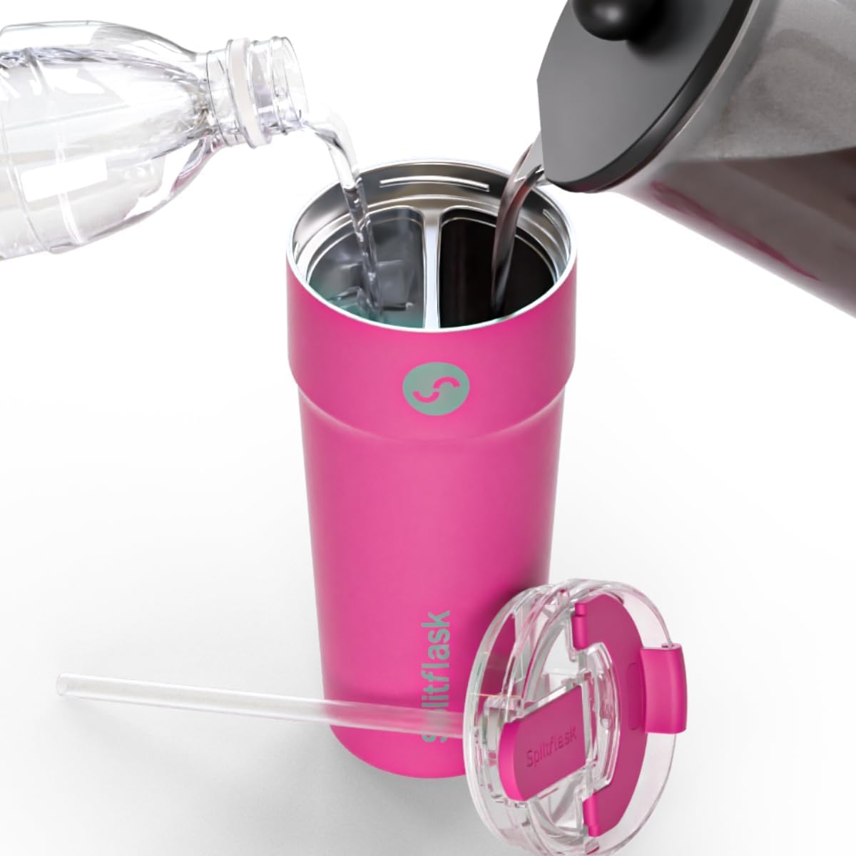 Splitflask Dual‑Chamber 30‑oz Travel Mug – Vacuum Insulated Stainless‑Steel Hot & Cold Tumbler, Leak‑Proof Lid, Cup‑Holder Friendly, BPA‑Free.