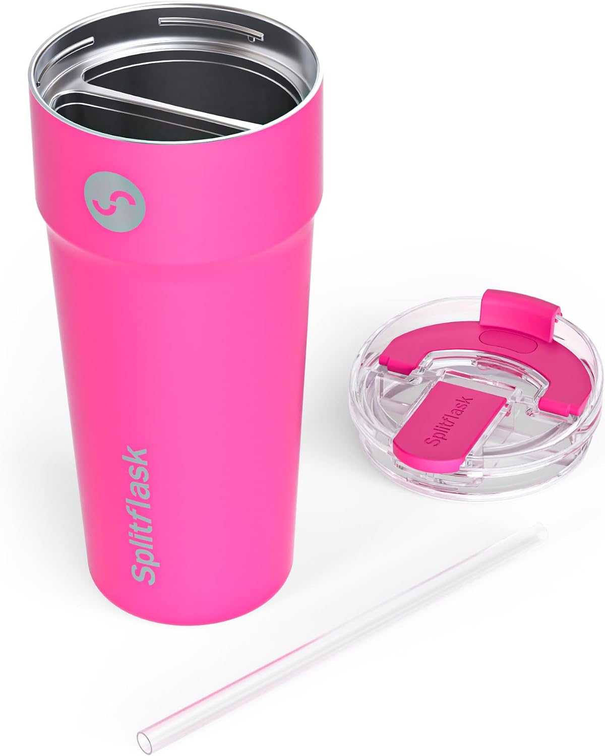 Splitflask Dual‑Chamber 30‑oz Travel Mug – Vacuum Insulated Stainless‑Steel Hot & Cold Tumbler, Leak‑Proof Lid, Cup‑Holder Friendly, BPA‑Free.