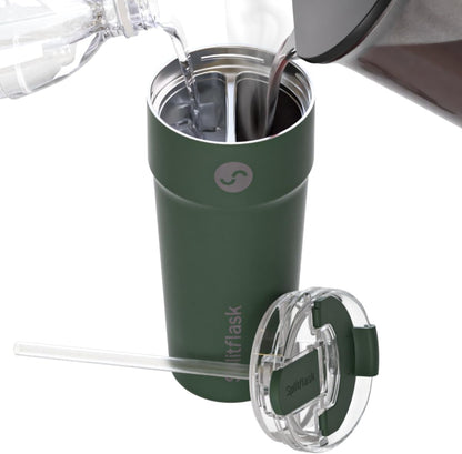 Splitflask Dual‑Chamber 30‑oz Travel Mug – Vacuum Insulated Stainless‑Steel Hot & Cold Tumbler, Leak‑Proof Lid, Cup‑Holder Friendly, BPA‑Free.