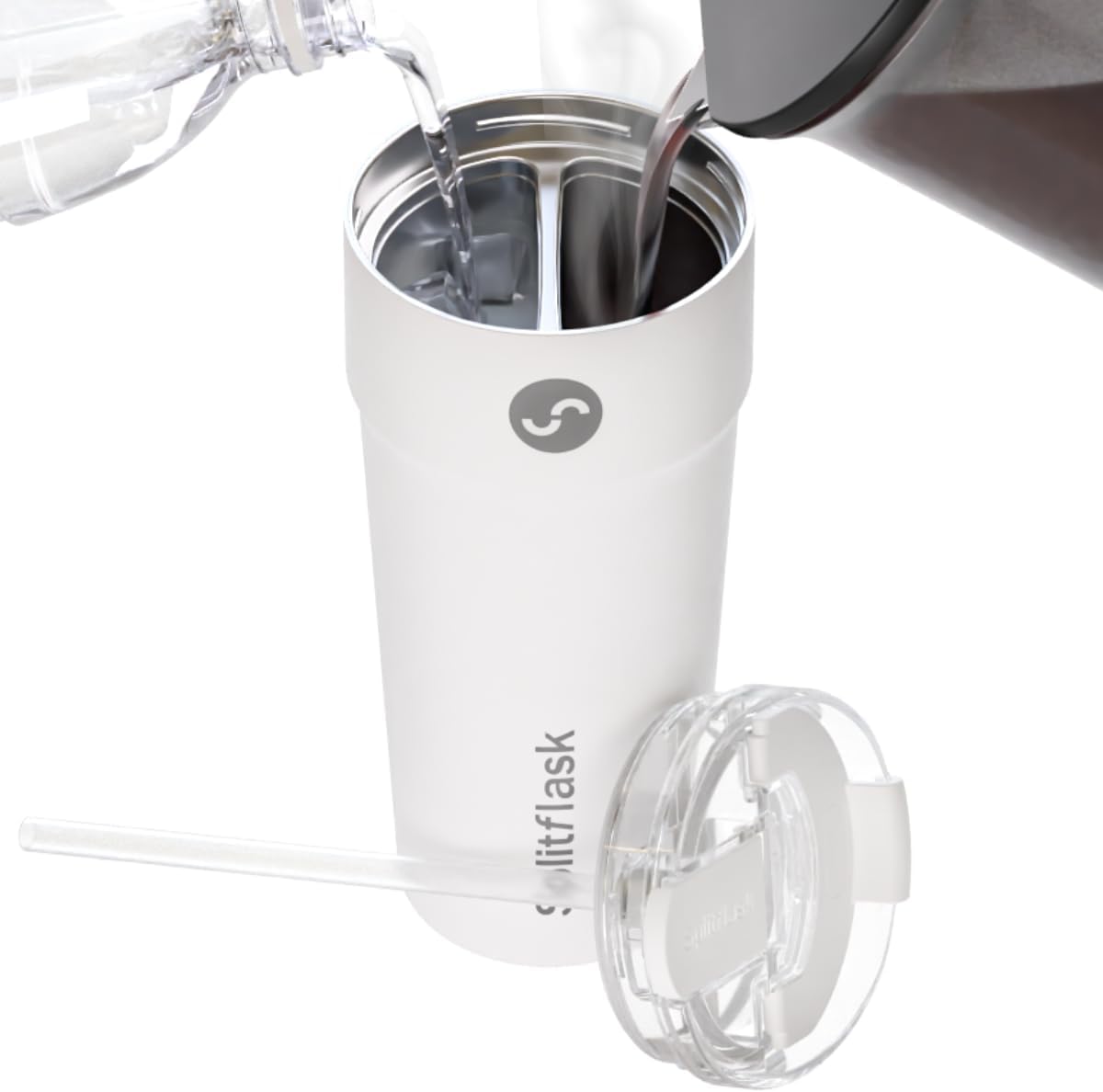 Splitflask Dual‑Chamber 30‑oz Travel Mug – Vacuum Insulated Stainless‑Steel Hot & Cold Tumbler, Leak‑Proof Lid, Cup‑Holder Friendly, BPA‑Free.