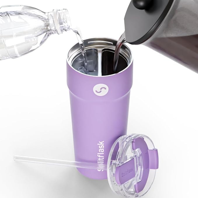 Splitflask Dual‑Chamber 30‑oz Travel Mug – Vacuum Insulated Stainless‑Steel Hot & Cold Tumbler, Leak‑Proof Lid, Cup‑Holder Friendly, BPA‑Free.