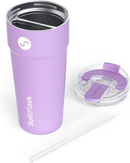 Splitflask Dual‑Chamber 30‑oz Travel Mug – Vacuum Insulated Stainless‑Steel Hot & Cold Tumbler, Leak‑Proof Lid, Cup‑Holder Friendly, BPA‑Free.
