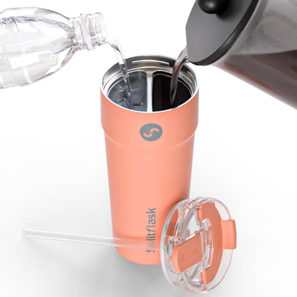 Splitflask Dual‑Chamber 30‑oz Travel Mug – Vacuum Insulated Stainless‑Steel Hot & Cold Tumbler, Leak‑Proof Lid, Cup‑Holder Friendly, BPA‑Free.