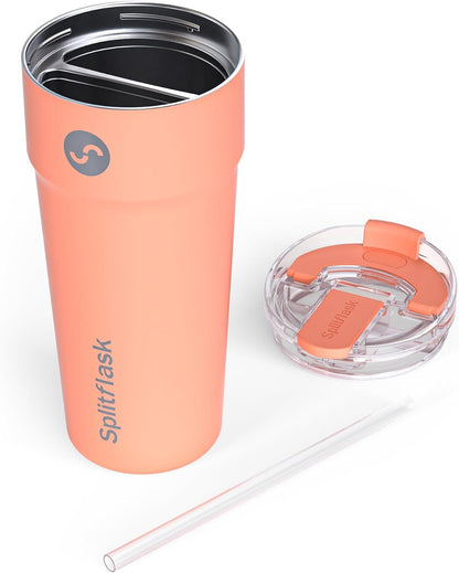 Splitflask Dual‑Chamber 30‑oz Travel Mug – Vacuum Insulated Stainless‑Steel Hot & Cold Tumbler, Leak‑Proof Lid, Cup‑Holder Friendly, BPA‑Free.