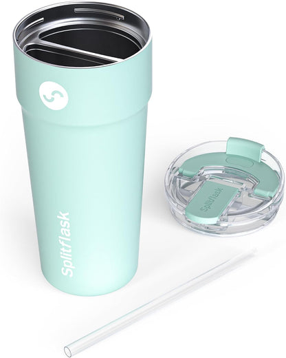 Splitflask Dual‑Chamber 30‑oz Travel Mug – Vacuum Insulated Stainless‑Steel Hot & Cold Tumbler, Leak‑Proof Lid, Cup‑Holder Friendly, BPA‑Free.