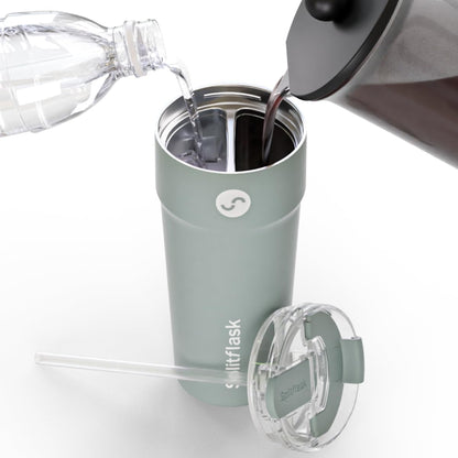 Splitflask Dual‑Chamber 30‑oz Travel Mug – Vacuum Insulated Stainless‑Steel Hot & Cold Tumbler, Leak‑Proof Lid, Cup‑Holder Friendly, BPA‑Free.