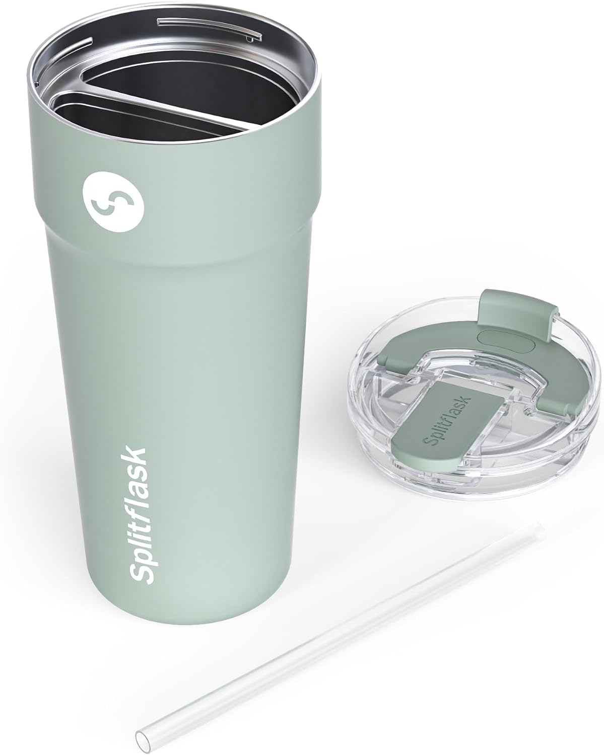 Splitflask Dual‑Chamber 30‑oz Travel Mug – Vacuum Insulated Stainless‑Steel Hot & Cold Tumbler, Leak‑Proof Lid, Cup‑Holder Friendly, BPA‑Free.