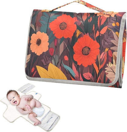 Portable Diaper Changing Pad Waterproof Foldable Travel Changing Mat with Built-in Pillow for Newborn Girls Boys Toddlers Moms Dads Parents Cherry Blossom - Colors A