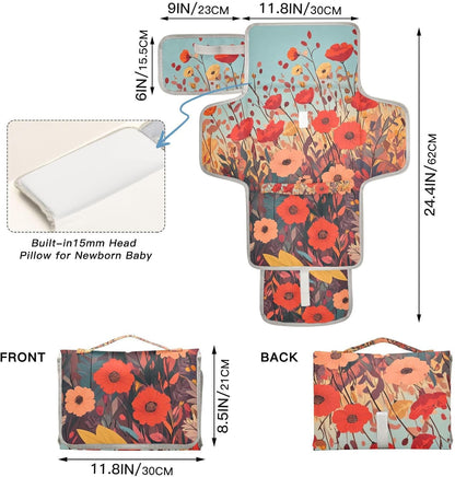 Portable Diaper Changing Pad Waterproof Foldable Travel Changing Mat with Built-in Pillow for Newborn Girls Boys Toddlers Moms Dads Parents Cherry Blossom - Colors A