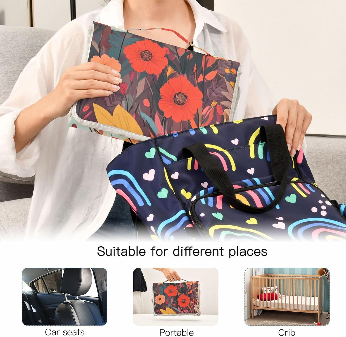 Portable Diaper Changing Pad Waterproof Foldable Travel Changing Mat with Built-in Pillow for Newborn Girls Boys Toddlers Moms Dads Parents Cherry Blossom - Colors A