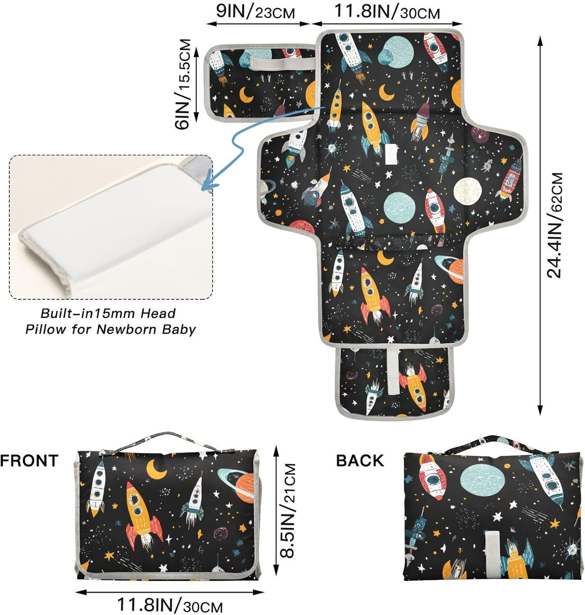 Portable Diaper Changing Pad Waterproof Foldable Travel Changing Mat with Built-in Pillow for Newborn Girls Boys Toddlers Moms Dads Parents Cherry Blossom - Colors A