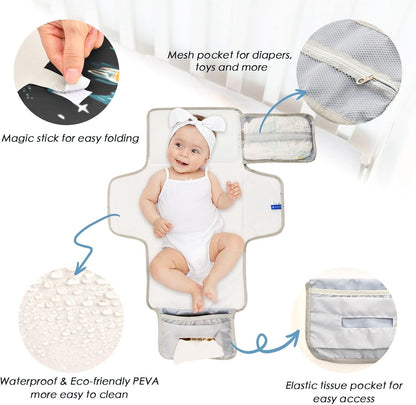 Portable Diaper Changing Pad Waterproof Foldable Travel Changing Mat with Built-in Pillow for Newborn Girls Boys Toddlers Moms Dads Parents Cherry Blossom - Colors A