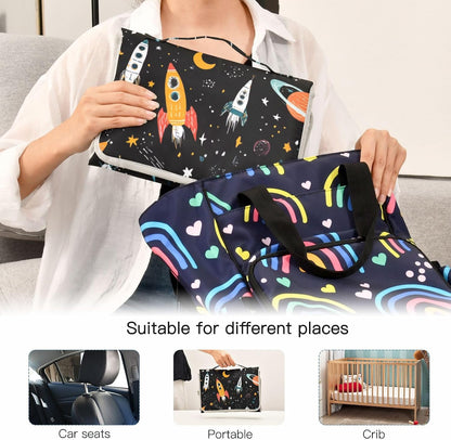 Portable Diaper Changing Pad Waterproof Foldable Travel Changing Mat with Built-in Pillow for Newborn Girls Boys Toddlers Moms Dads Parents Cherry Blossom - Colors A