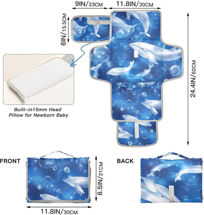 Portable Diaper Changing Pad Waterproof Foldable Travel Changing Mat with Built-in Pillow for Newborn Girls Boys Toddlers Moms Dads Parents Cherry Blossom - Colors A