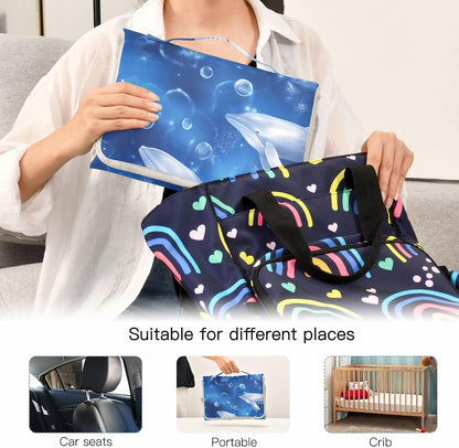 Portable Diaper Changing Pad Waterproof Foldable Travel Changing Mat with Built-in Pillow for Newborn Girls Boys Toddlers Moms Dads Parents Cherry Blossom - Colors A