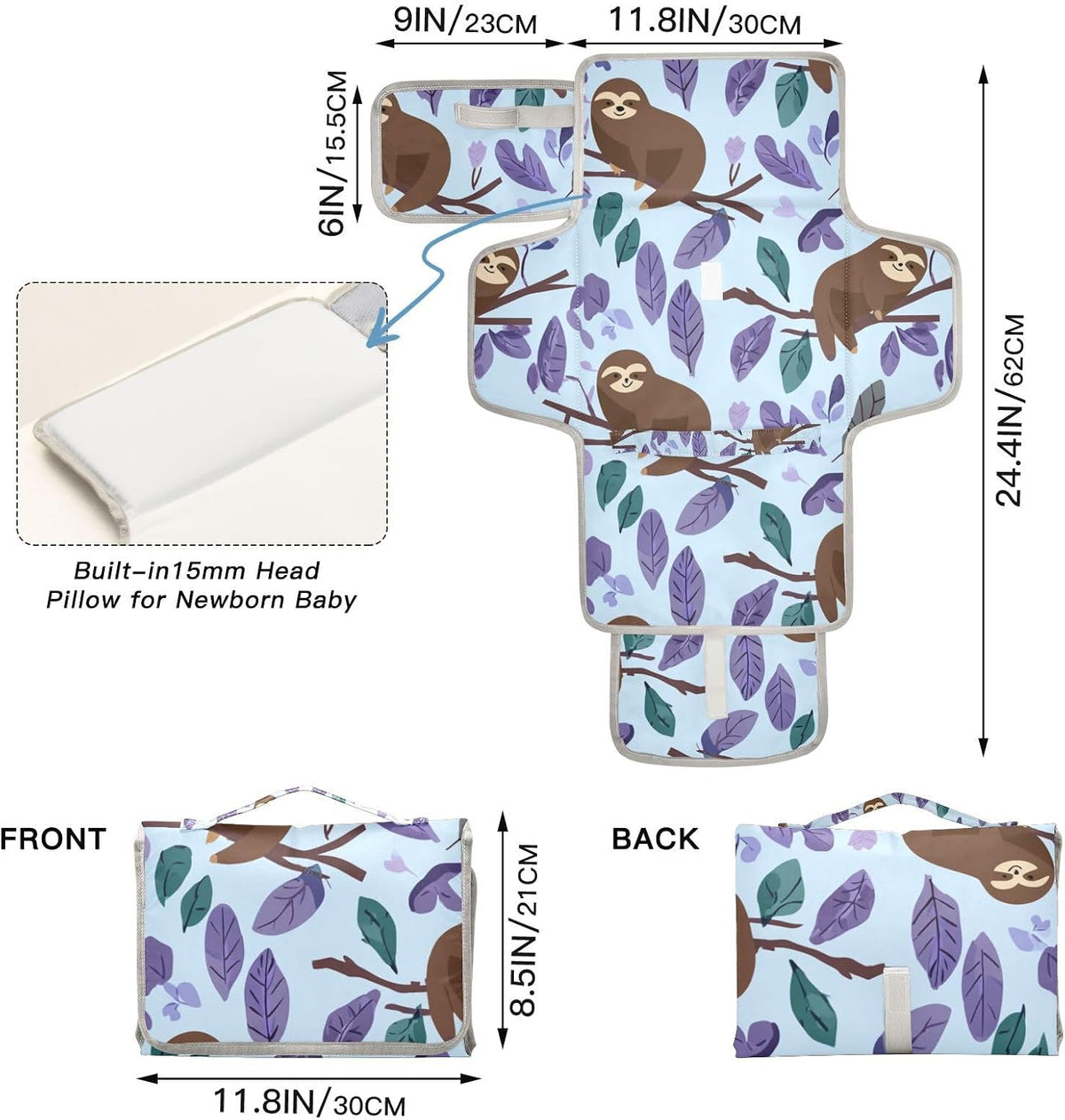 Portable Diaper Changing Pad Waterproof Foldable Travel Changing Mat with Built-in Pillow for Newborn Girls Boys Toddlers Moms Dads Parents Cherry Blossom - Colors A