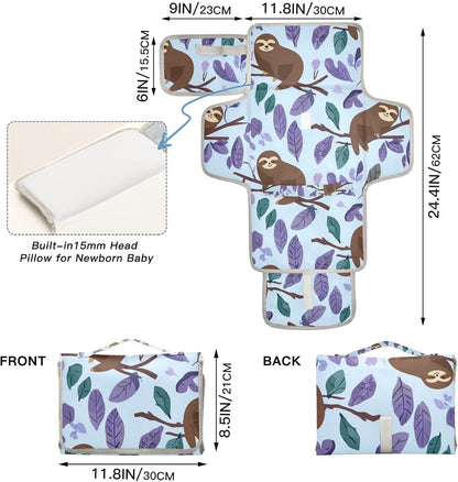 Portable Diaper Changing Pad Waterproof Foldable Travel Changing Mat with Built-in Pillow for Newborn Girls Boys Toddlers Moms Dads Parents Cherry Blossom - Colors A