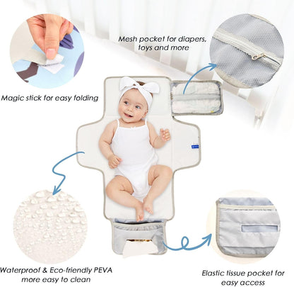 Portable Diaper Changing Pad Waterproof Foldable Travel Changing Mat with Built-in Pillow for Newborn Girls Boys Toddlers Moms Dads Parents Cherry Blossom - Colors A