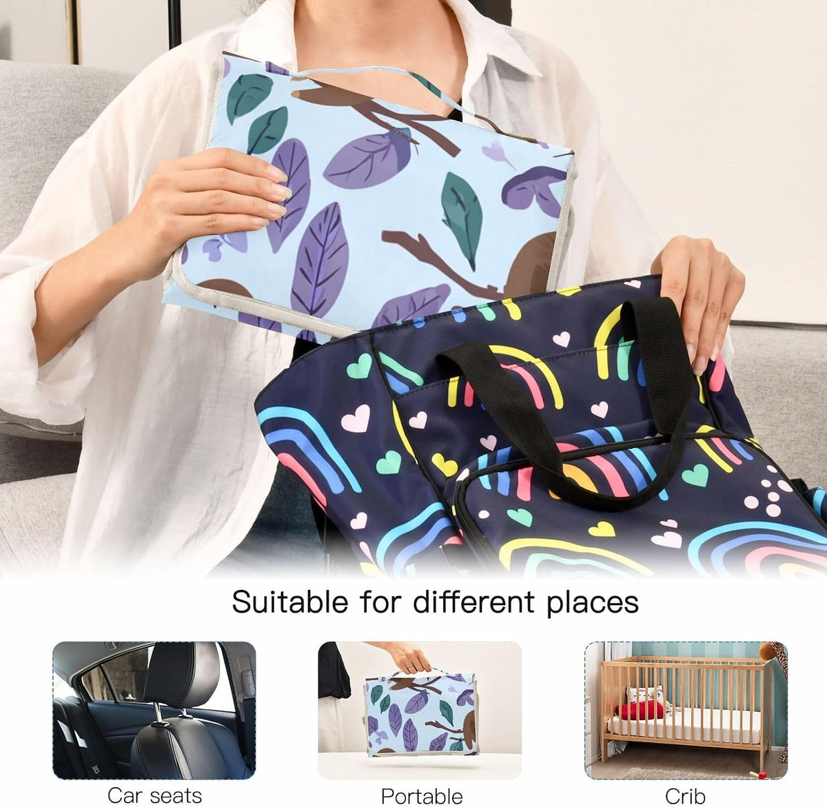 Portable Diaper Changing Pad Waterproof Foldable Travel Changing Mat with Built-in Pillow for Newborn Girls Boys Toddlers Moms Dads Parents Cherry Blossom - Colors A