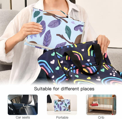 Portable Diaper Changing Pad Waterproof Foldable Travel Changing Mat with Built-in Pillow for Newborn Girls Boys Toddlers Moms Dads Parents Cherry Blossom - Colors A