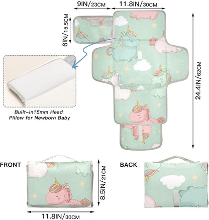 Portable Diaper Changing Pad Waterproof Foldable Travel Changing Mat with Built-in Pillow for Newborn Girls Boys Toddlers Moms Dads Parents Cherry Blossom - Colors A