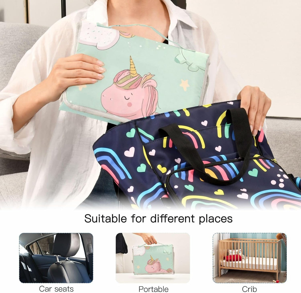 Portable Diaper Changing Pad Waterproof Foldable Travel Changing Mat with Built-in Pillow for Newborn Girls Boys Toddlers Moms Dads Parents Cherry Blossom - Colors A