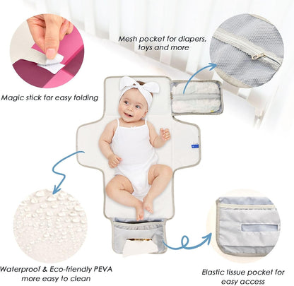 Portable Diaper Changing Pad Waterproof Foldable Travel Changing Mat with Built-in Pillow for Newborn Girls Boys Toddlers Moms Dads Parents Cherry Blossom - Colors A