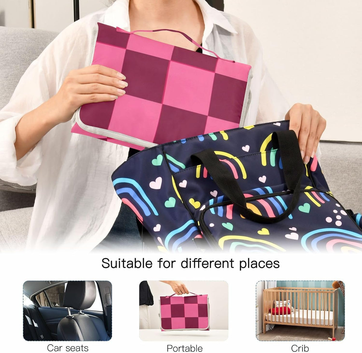 Portable Diaper Changing Pad Waterproof Foldable Travel Changing Mat with Built-in Pillow for Newborn Girls Boys Toddlers Moms Dads Parents Cherry Blossom - Colors A